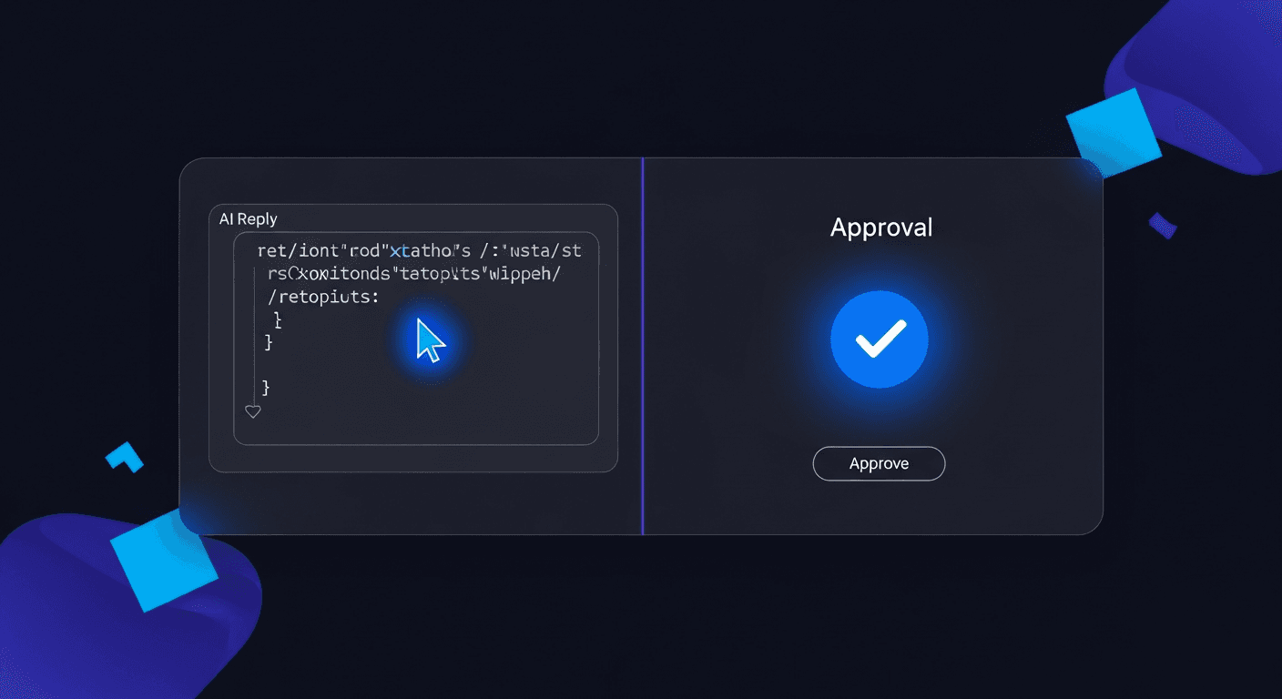 AI Draft Replies: Review Before You Post Split-panel interface showing AI-drafted reply text alongside a review and approve UI