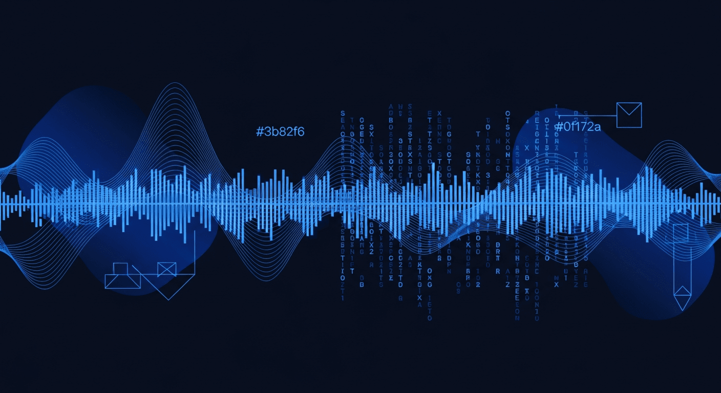 AI Message Generator for LinkedIn Voice Abstract dark-mode visualization of AI voice patterns and LinkedIn content creation with electric blue accents on deep navy background