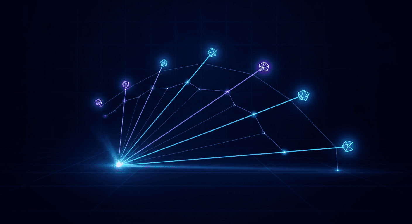 Evaluate AI Social Media Tools That Work Abstract quality evaluation radar chart with scoring axes on dark navy background