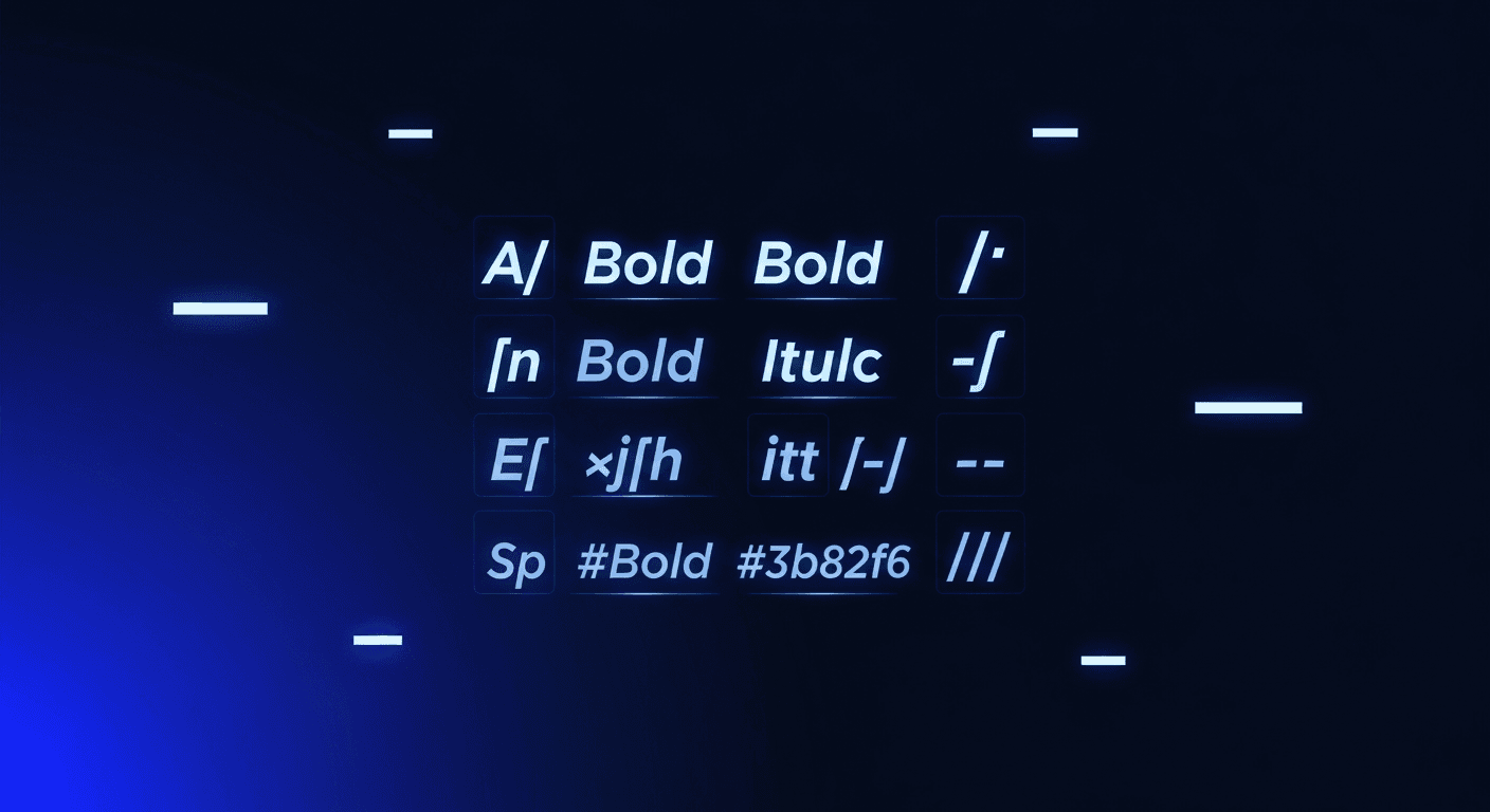 LinkedIn Formatting: Bold, Italic & Bullets Abstract dark-mode illustration of Unicode text formatting symbols representing bold, italic, and bullet points for LinkedIn posts