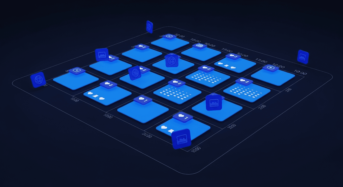 Schedule Instagram Posts and Stay Authentic Abstract visualization of Instagram post scheduling with calendar and content grids
