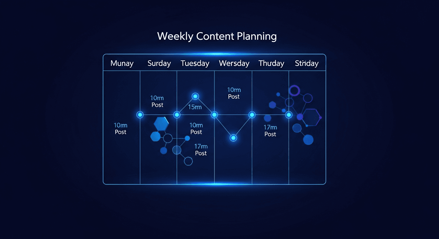 Social Media Content Planner for Founders A weekly social media content plan laid out on a dark minimal dashboard