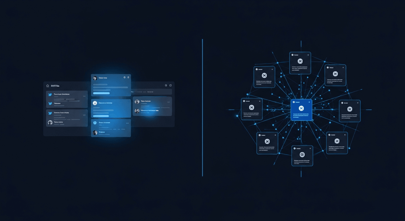 Tweet Hunter vs XreplyAI: Best Tweet Hunter Alternative in 2026 Tweet Hunter vs XreplyAI comparison: two social media workflow panels on a dark navy background with electric blue accents
