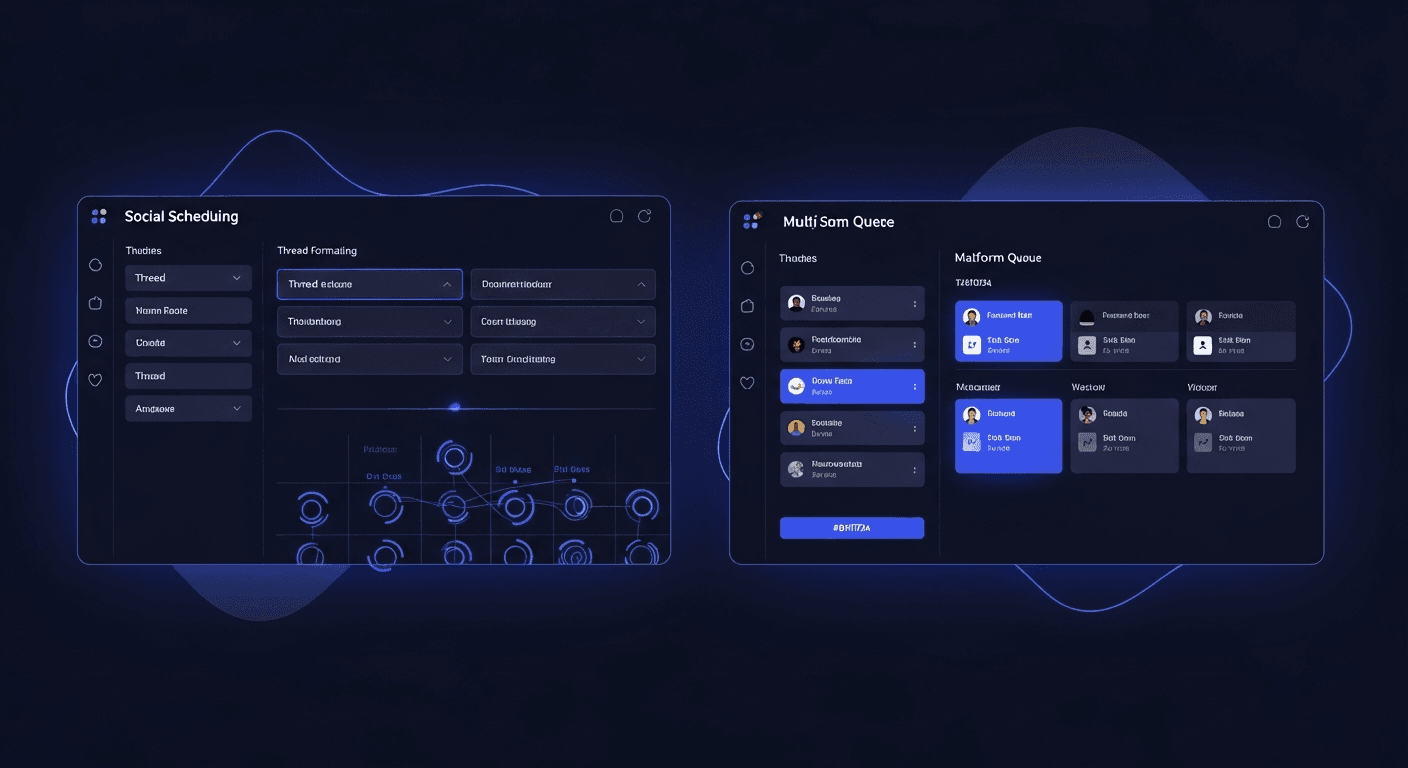 Typefully vs XreplyAI: Which Is Better? Split comparison of Typefully and XreplyAI scheduling interfaces on a dark navy background with electric blue accents